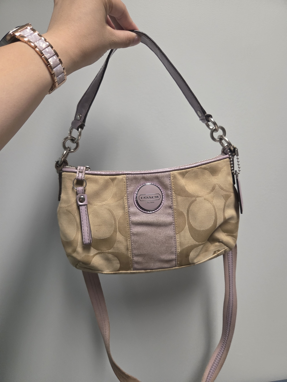 COACH Lavender Signature Canvas Striped Demi Shoulder Bag